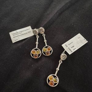 Sterling silver and amber earrings and pendant set